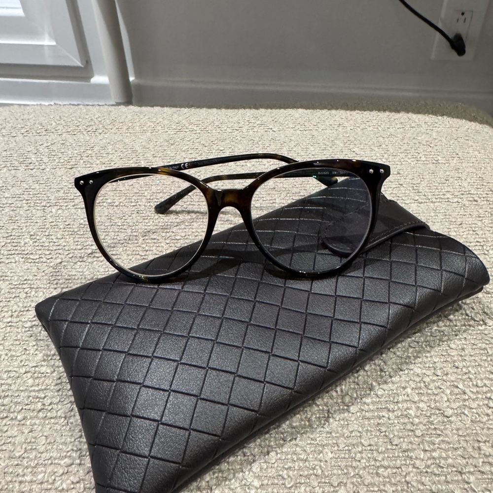 Bottega Veneta Tortoiseshell Glasses with Quilted Case